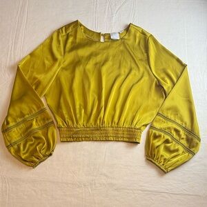 Oc Women's Chartreuse Satin Balloon Sleeve Crop Top Size S